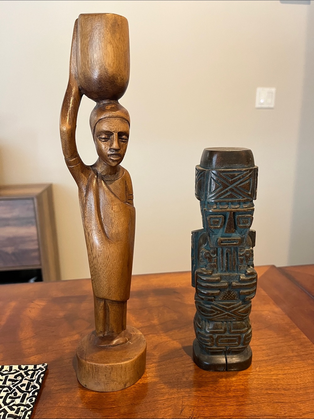 Hand-Carved Brown Wood Figure Sculptures - Home Art Decor